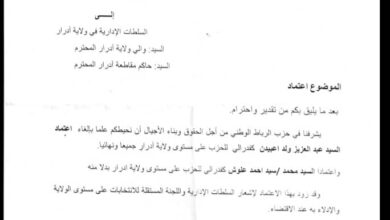 صورة إستقالة عضو مؤسس بحزب الرباط الوطني ….