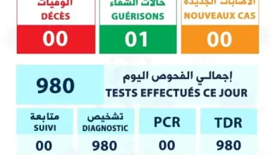 صورة كورونا.. تسجيل حالة 01 شفاء دون تسجيل إصابة جديدة