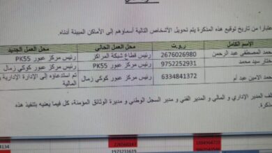 صورة تحويلات في صفوف موظفي وكالة الوثائق المؤمنة (وثيقة)