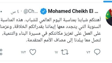 صورة رئيس الجمهورية يهنئ شباب موريتانيا بمناسبة اليوم العالمي للشباب (تغريدة)