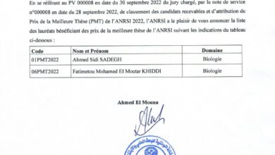 صورة أسماء الفائزين بجائزتي “أحسن أطروحة” و”أحسن مؤطر”