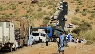 صورة سقوط شاحنة نقل يعطل الحركة على طريق الأمل