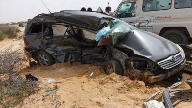 صورة وفاة شخصين في حادث اصطدام سيارة بناقتين قرب مدينة تكنت