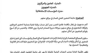 صورة وزير الصحة يأمر بمتابعة الحضور الفعلي للعمال في مواقع عملهم