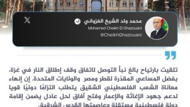 صورة رئيس الجمهورية : تلقيت بارتياح بالغ نبأ التوصل لاتفاق وقف إطلاق النار في غزة