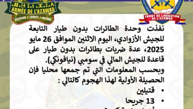 صورة جبهة تحرير أزواد تعلن استهداف الجيش المالي بمسيرات